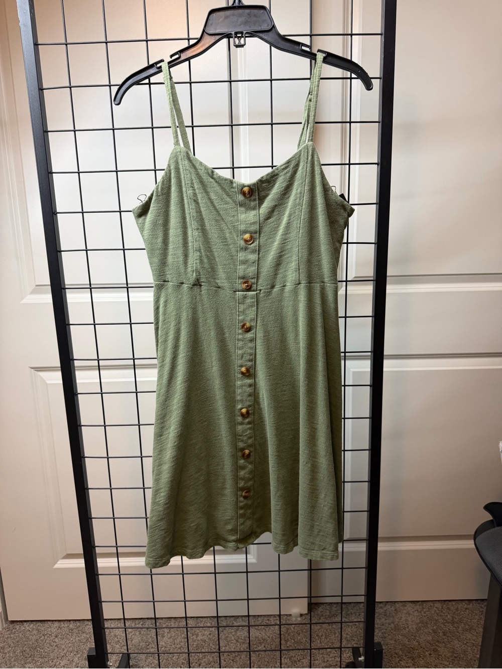 Old Navy Light Olive Button-Front Midi Dress